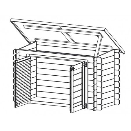 Image 3D armoire en de rangement piscine avec toit ouvrant et double porte.