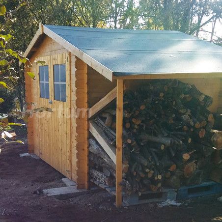 Abri de jardin avec rangement buches,19 mm. 270 x 230 cm. 6.16 m²