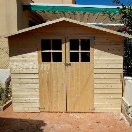 Caseta de madera para jardín o terraza Lodum. Doble puerta frontal