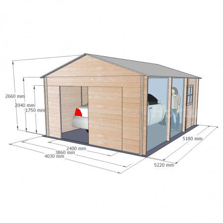 Dimensions du garage Garodeal  34 mm, 386 x 518 cm. 20 m²