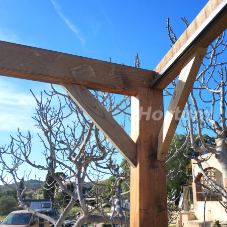 Pergola en bois Elda 3x3m détails sur le montage des poutres.