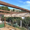 Pergola en bois Elda 4x3m détail des poutres + auvent coulissant.