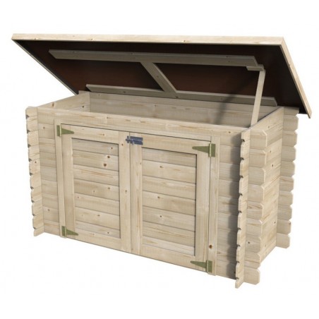 Armoire en bois avec toit à ouverture battante et double porte.