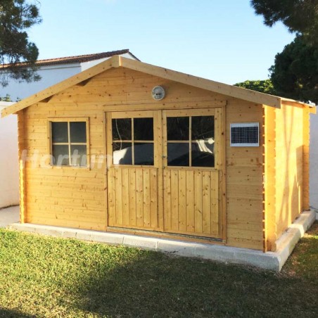 Abri de jardin Flodeal 12m2 installer sur une dalle béton.