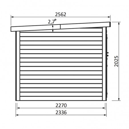 Mesure abri on bois Talion. 19 mm, 230 x 233cm. 5,36m²