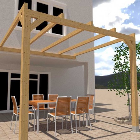 Pergola attenante en bois stratifié. Poteaux 12x12 cm - Disponible en différentes mesures